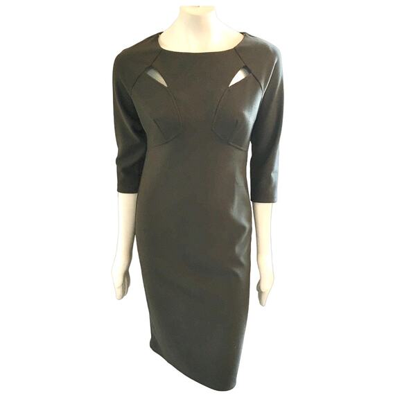 NEW PAPER DOLL Chic Textured Sheath Dress in Olive green Cutouts Stretch SZ 6 - Picture 1 of 8